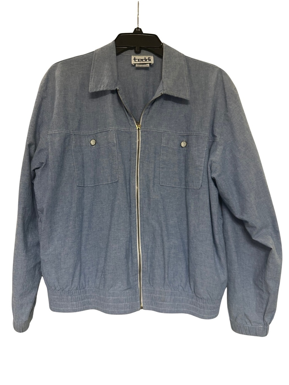 Teddi Petite Chambray Zip Jacket PM Blue Cotton Coastal Grandma Vintage Casual